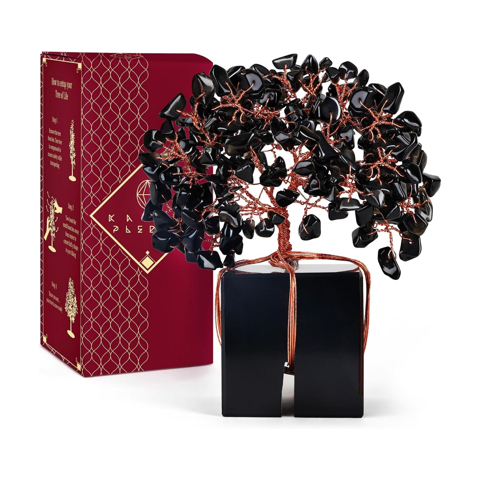 KARMAPLEDGE Chakra Tree of Life for Unique Gifts for Mom, Dad, Home and Office Decor, Handmade Black Obsidian Healing
