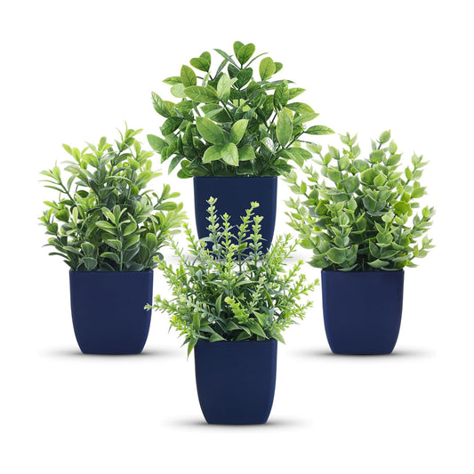 Small Fake Plants Artificial Plants Indoor Office Desk Accessories for Aesthetic / Blue / Set of 4