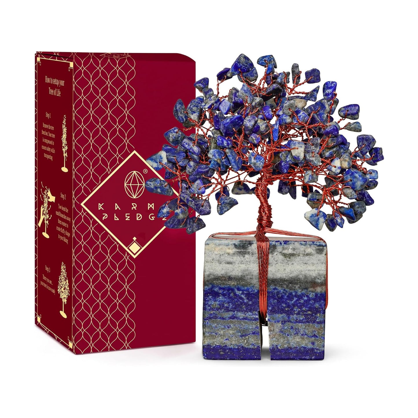 KARMAPLEDGE Chakra Tree of Life for Unique Gifts for Mom, Dad, Home and Office Decor, Handmade Lapis Lazuli Healing