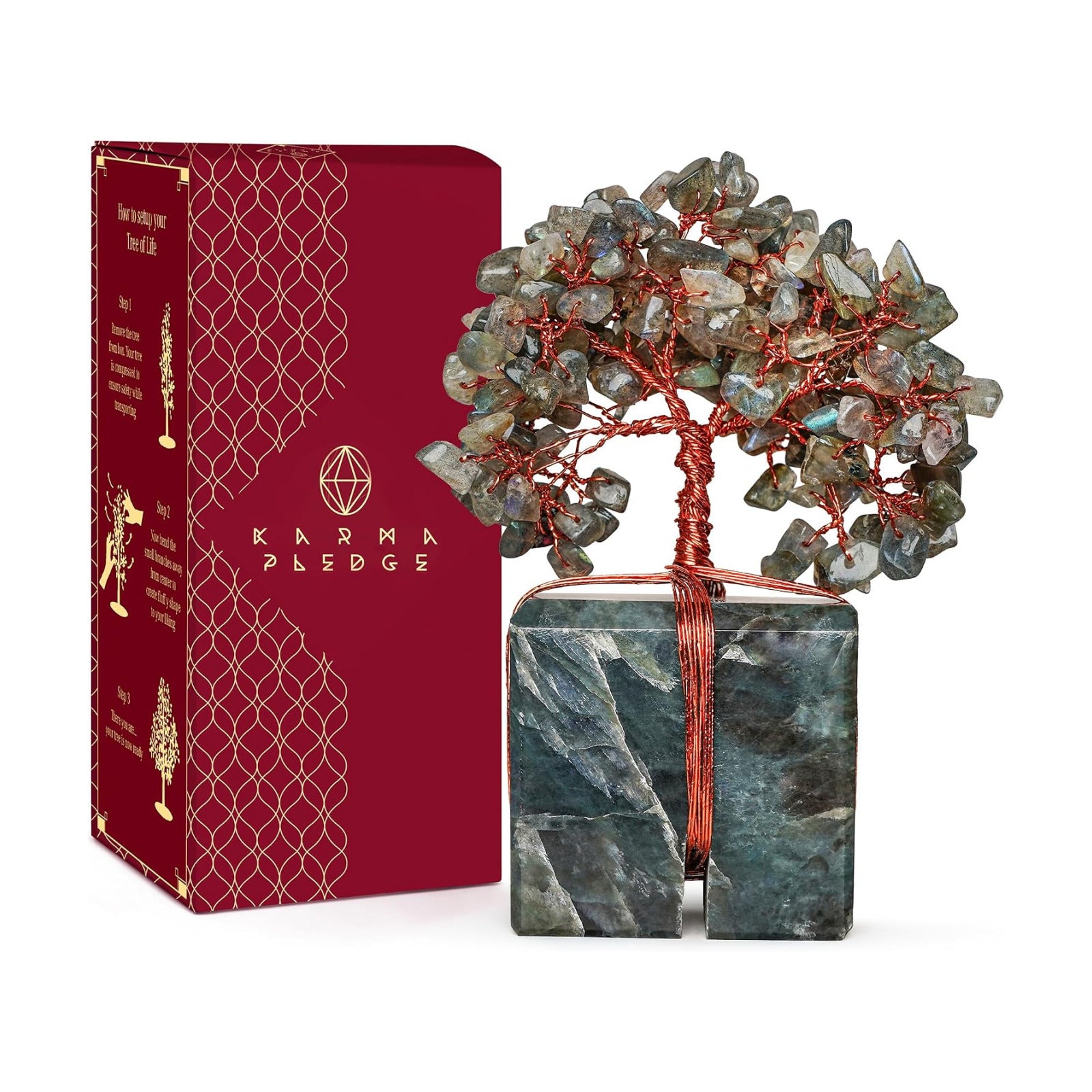 KARMAPLEDGE Chakra Tree of Life for Unique Gifts for Mom, Dad, Home and Office Decor, Handmade Labradorite Healing