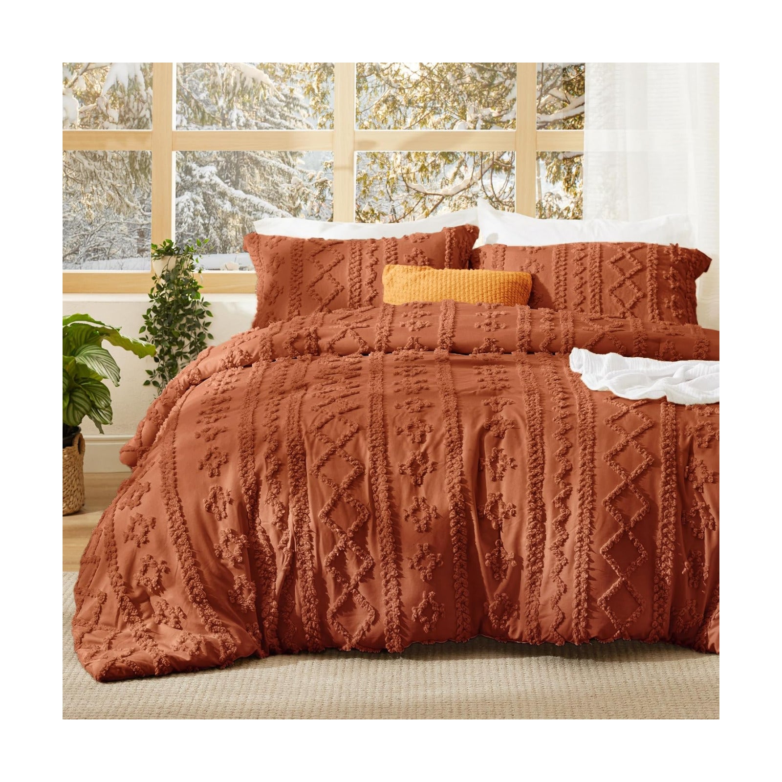 Bedsure Tufted Boho Comforter Set California King - Terracotta Boho Bed Set, GentleSoft™ 3 Pieces Farmhouse-Style