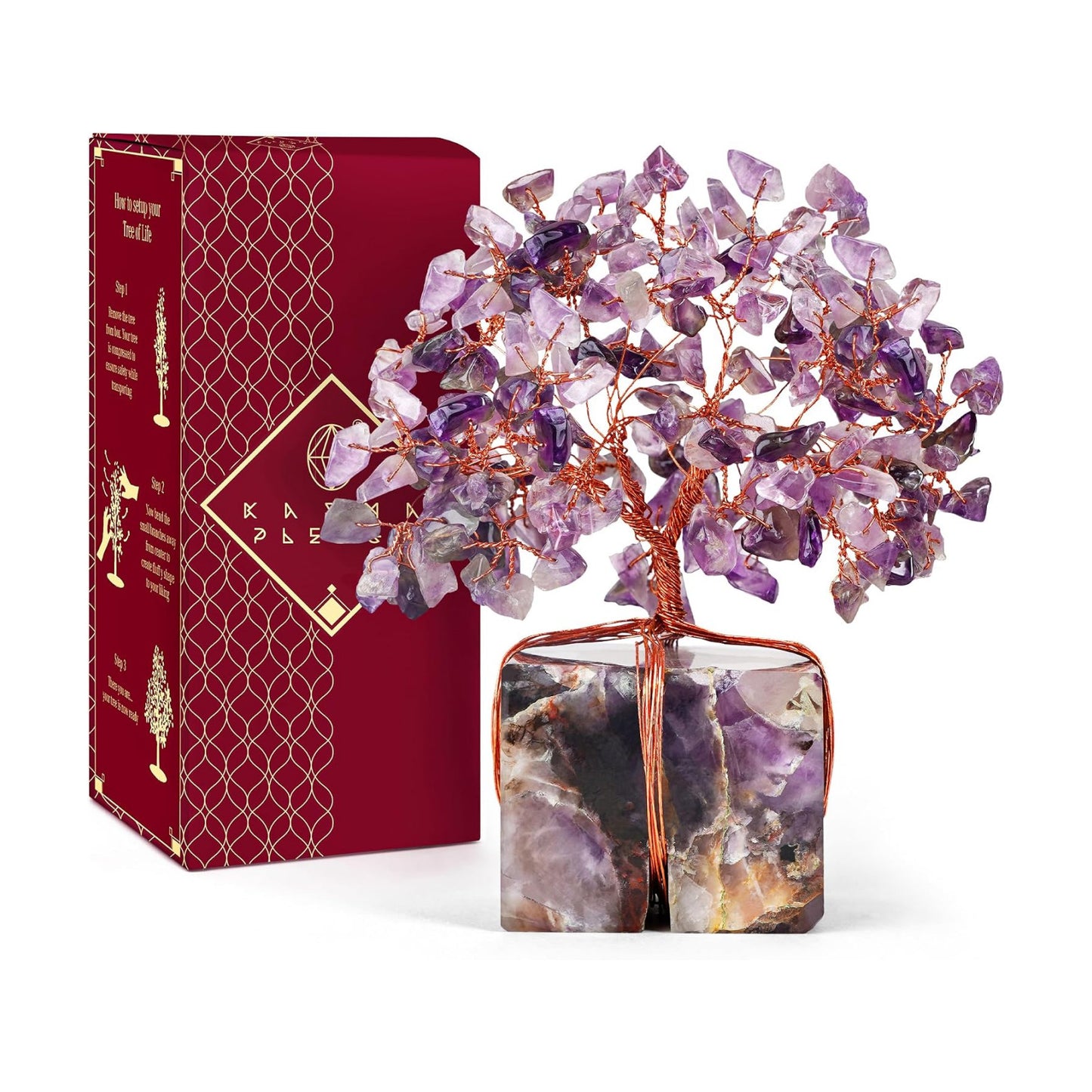 KARMAPLEDGE Chakra Tree of Life for Unique Gifts for Mom, Dad, Home and Office Decor, Handmade Amethyst Healing Crystal