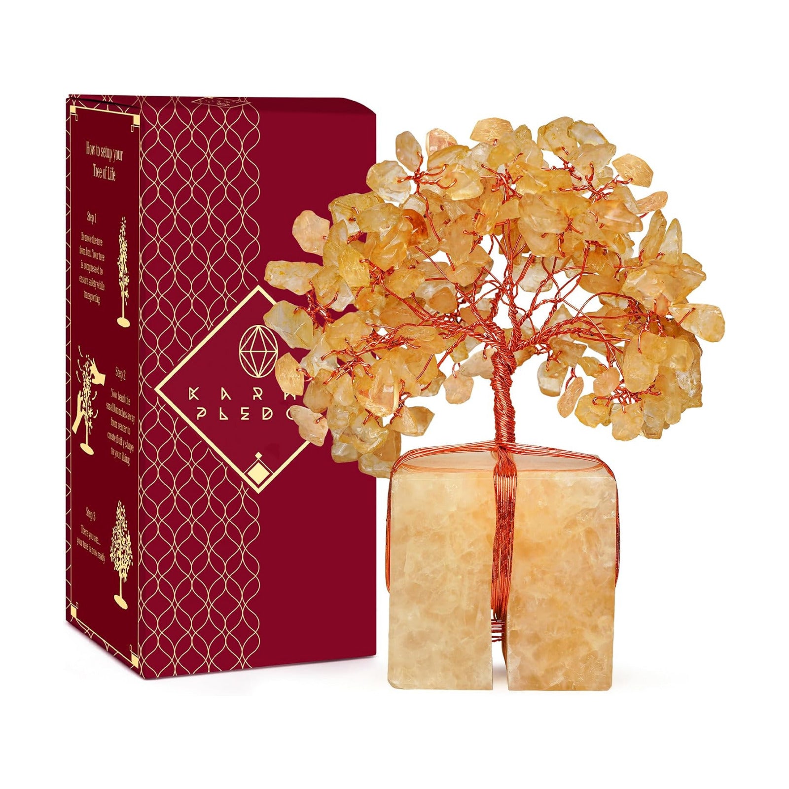 KARMAPLEDGE Chakra Tree of Life for Unique Gifts for Mom, Dad, Home and Office Decor, Handmade Citrine Healing Crystal