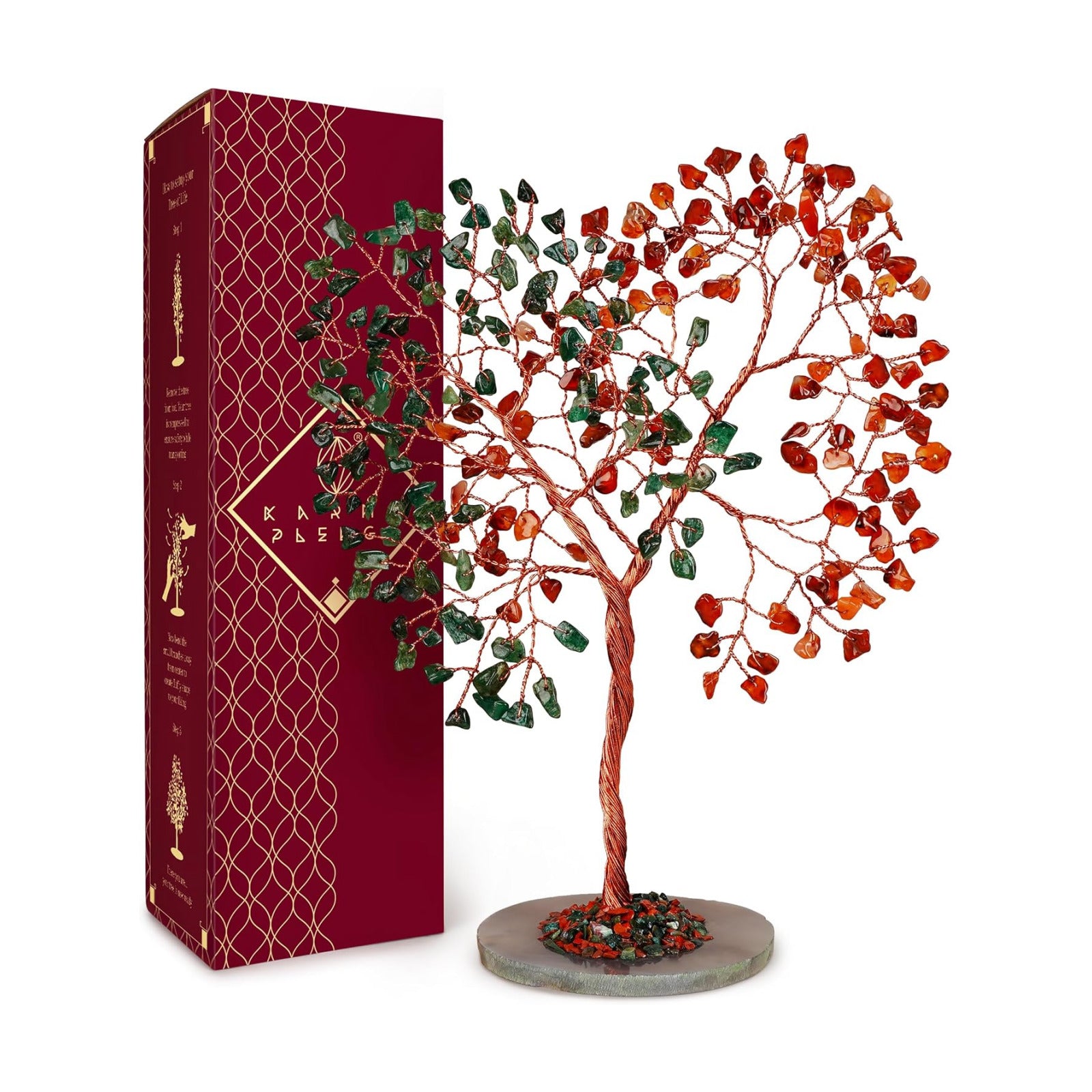 Handmade Healing Crystal Tree of Life Green Avneturine and Carnelian Chakra Tree for Money, Good Luck, Feng Shui Home