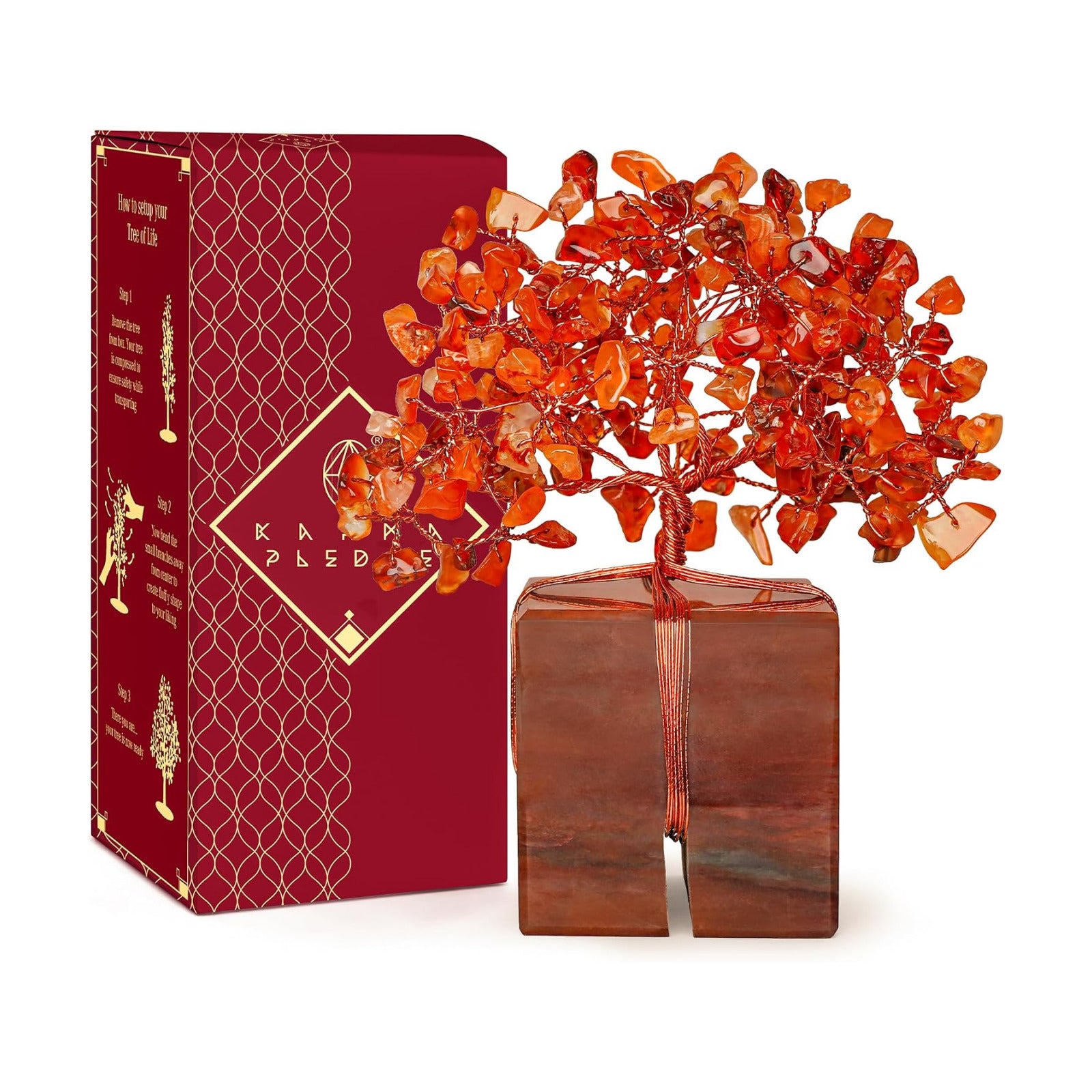KARMAPLEDGE Chakra Tree of Life for Unique Gifts for Mom, Dad, Home and Office Decor, Handmade Carnelian Healing