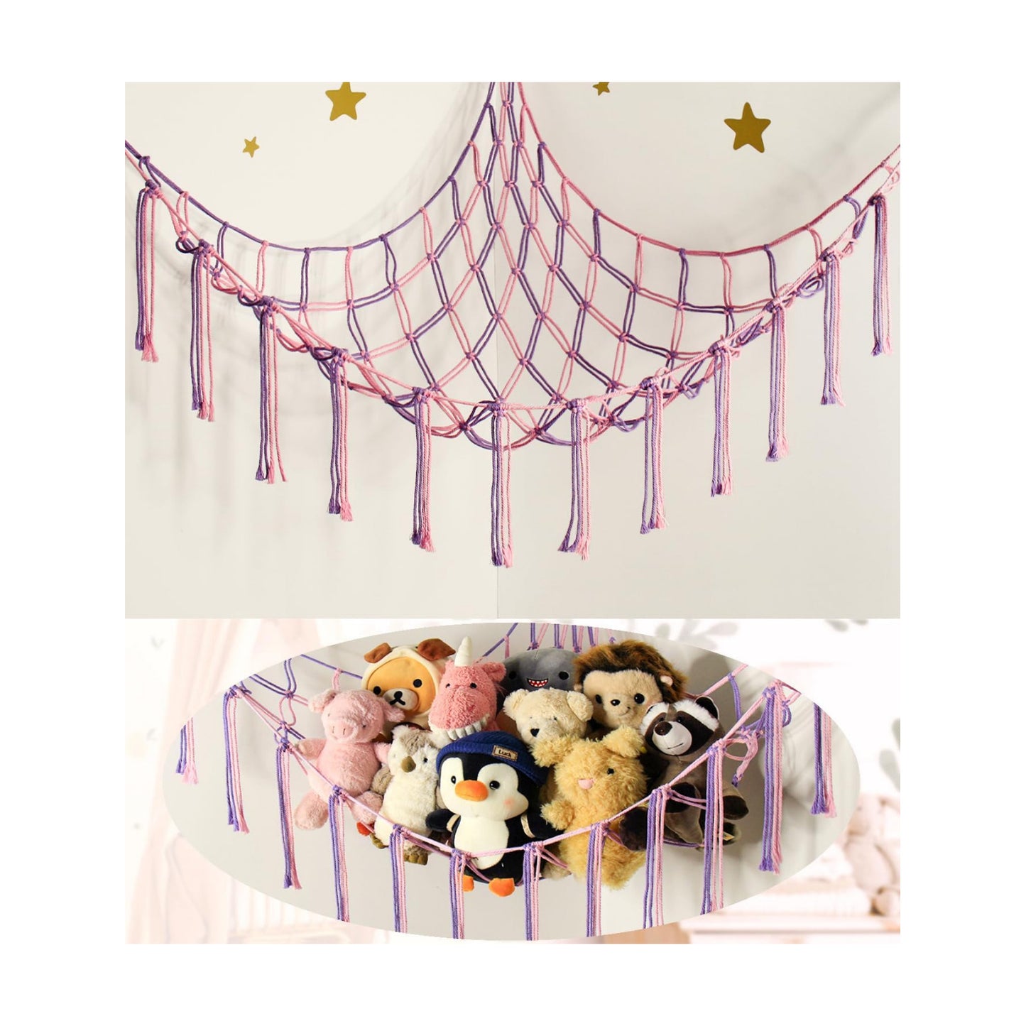 Large Stuffed Animal Hammock Corner Net for Toys Storage Hanging Stuff / Standard / Pink Purple