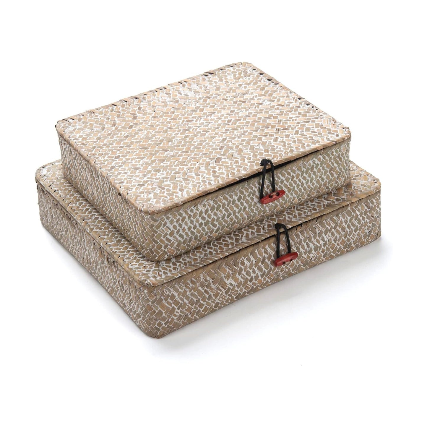 Wicker Basket / Flat Seagrass Storage Bins / Whitewash / Set of 2
