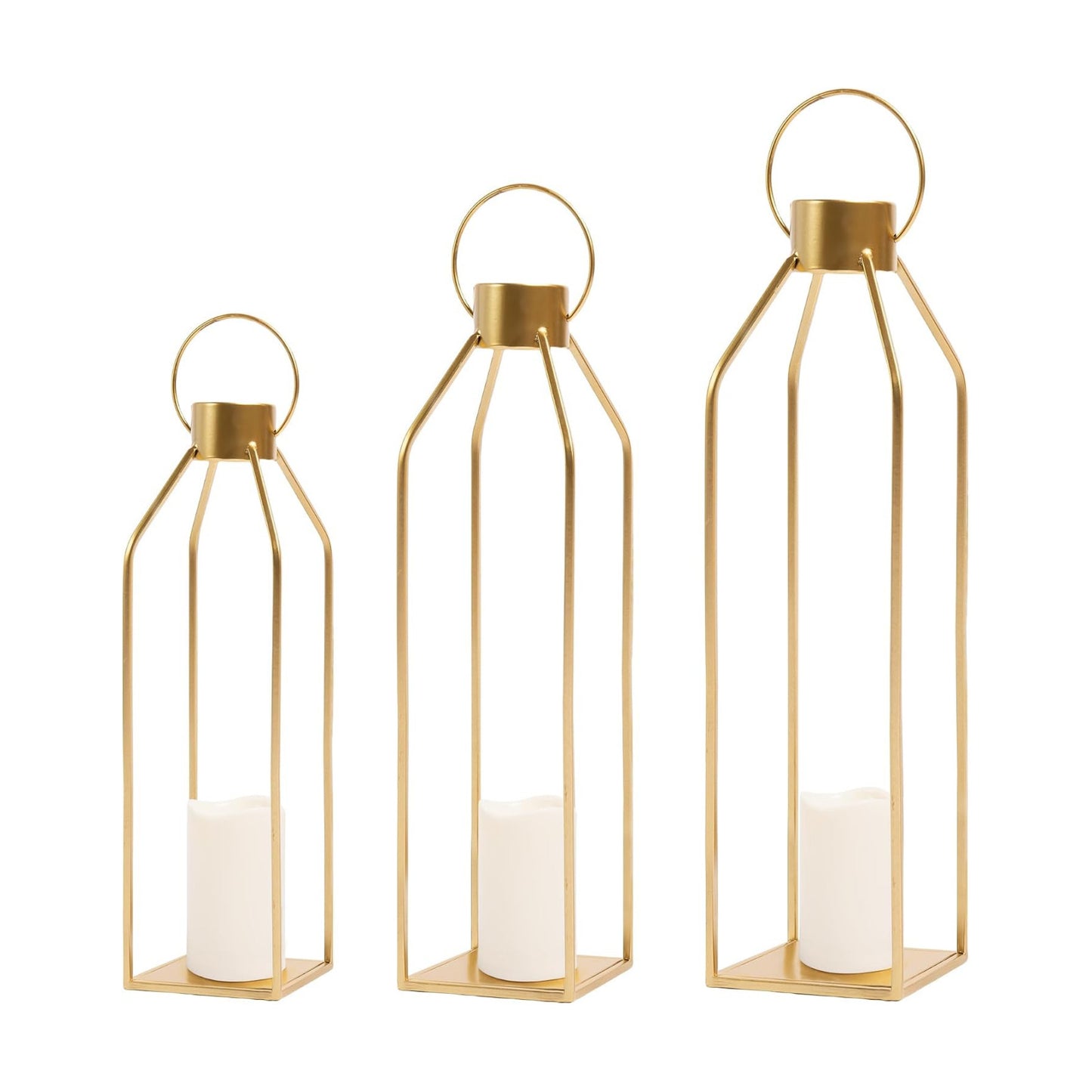 HPC DECOR Modern Farmhouse Lantern Decor- 22''19''16''Tall Large Gold Metal Candle Lanterns for Home Decor-Lanterns