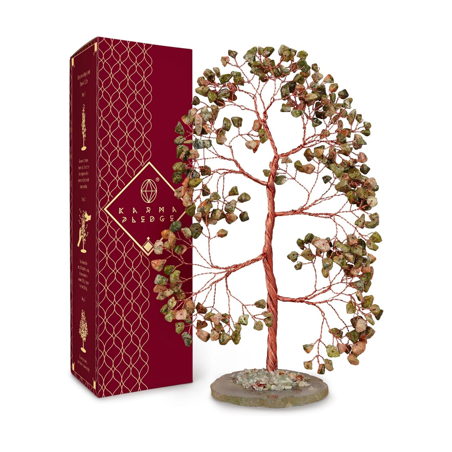 Crystal Tree of Life Birthday Gifts for Women, Men, Frineds, Handmade Unakite Chakra Tree for Home, Room, Office Decor