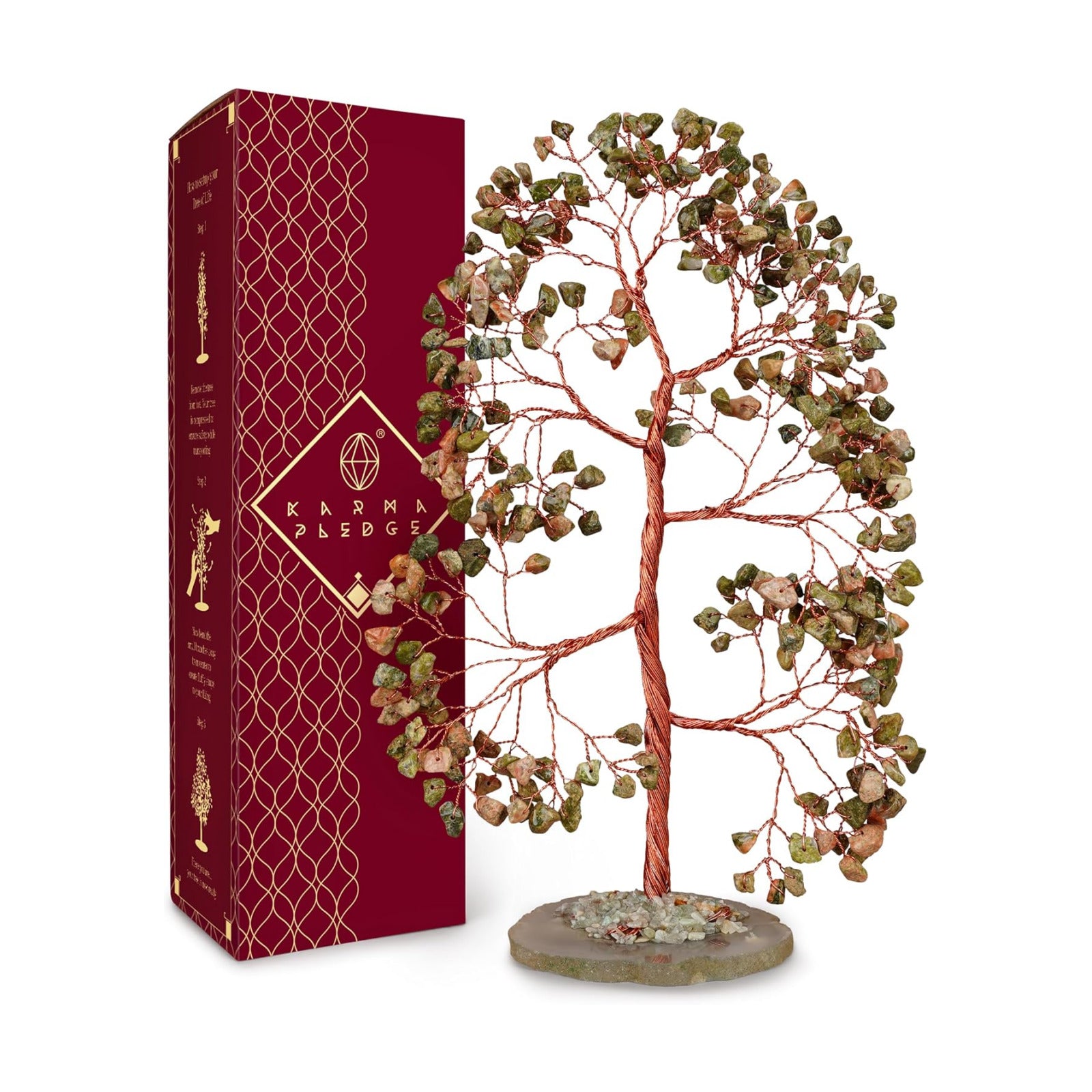Crystal Tree of Life Birthday Gifts for Women, Men, Frineds, Handmade Unakite Chakra Tree for Home, Room, Office Decor