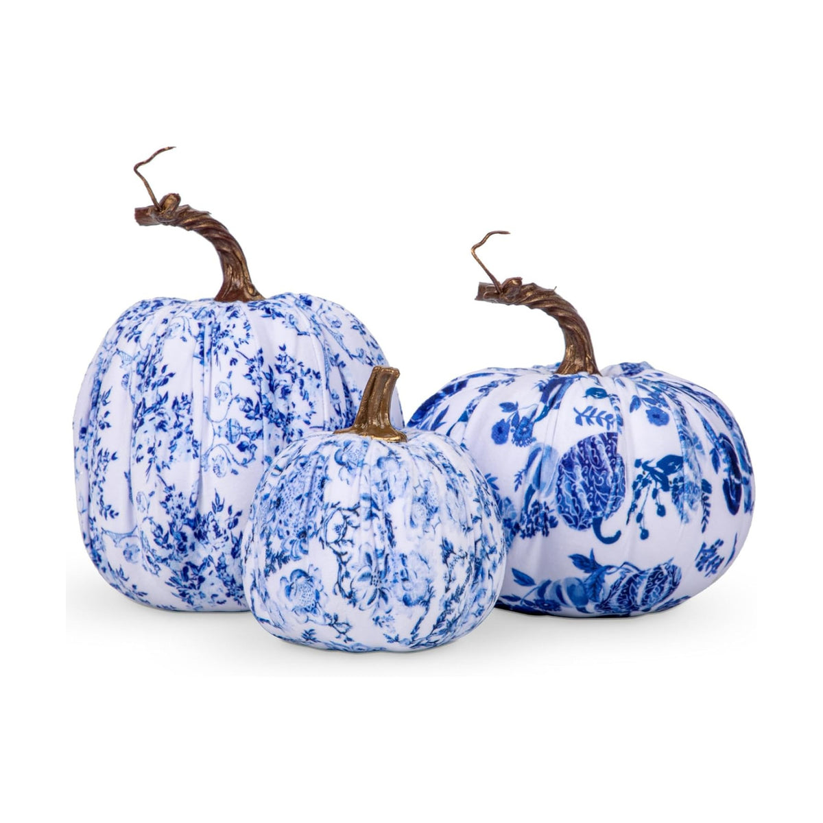 GnFlus Fake Pumpkin Decor 3 Pcs Faux Pumpkins Small Blue and White Velvet Pumpkins Mini Artificial Pumpkin Fall Decorations for Home Table Farmhouse Mantel Halloween Thanksgiving