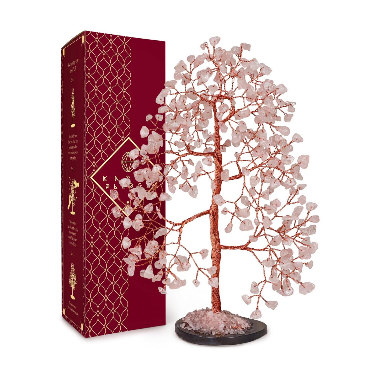 KARMAPLEDGE Rose Quartz Crystal Tree of Life Birthday Gifts for Women, Men, Frineds, Handmade Chakra Healing Tree for