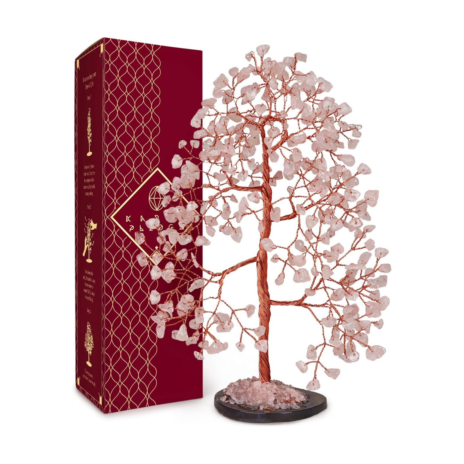 KARMAPLEDGE Rose Quartz Crystal Tree of Life Birthday Gifts for Women, Men, Frineds, Handmade Chakra Healing Tree for