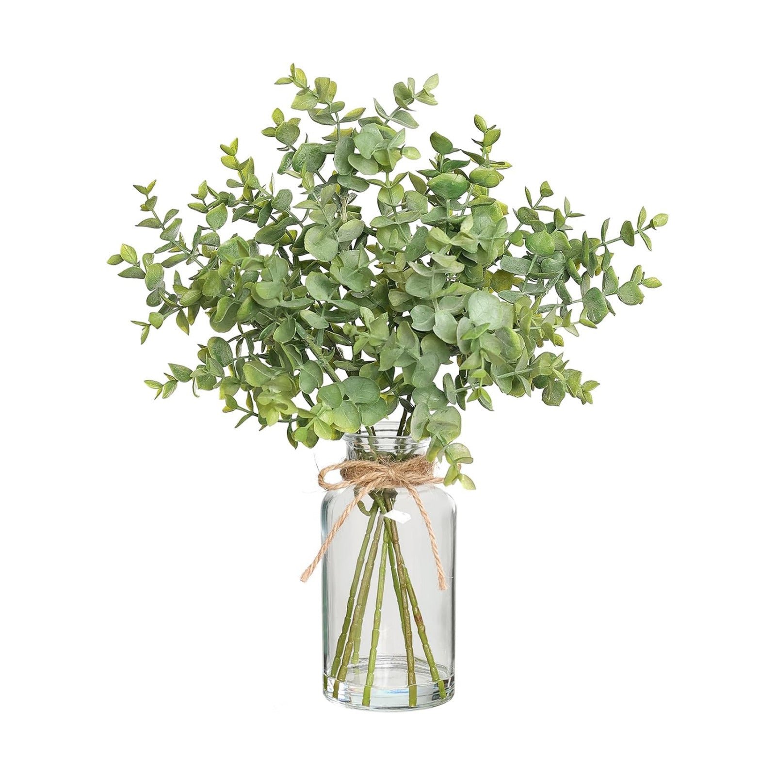 Fake Eucalyptus Stems in Glass Vase
