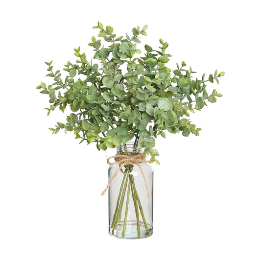 Fake Eucalyptus Stems in Glass Vase