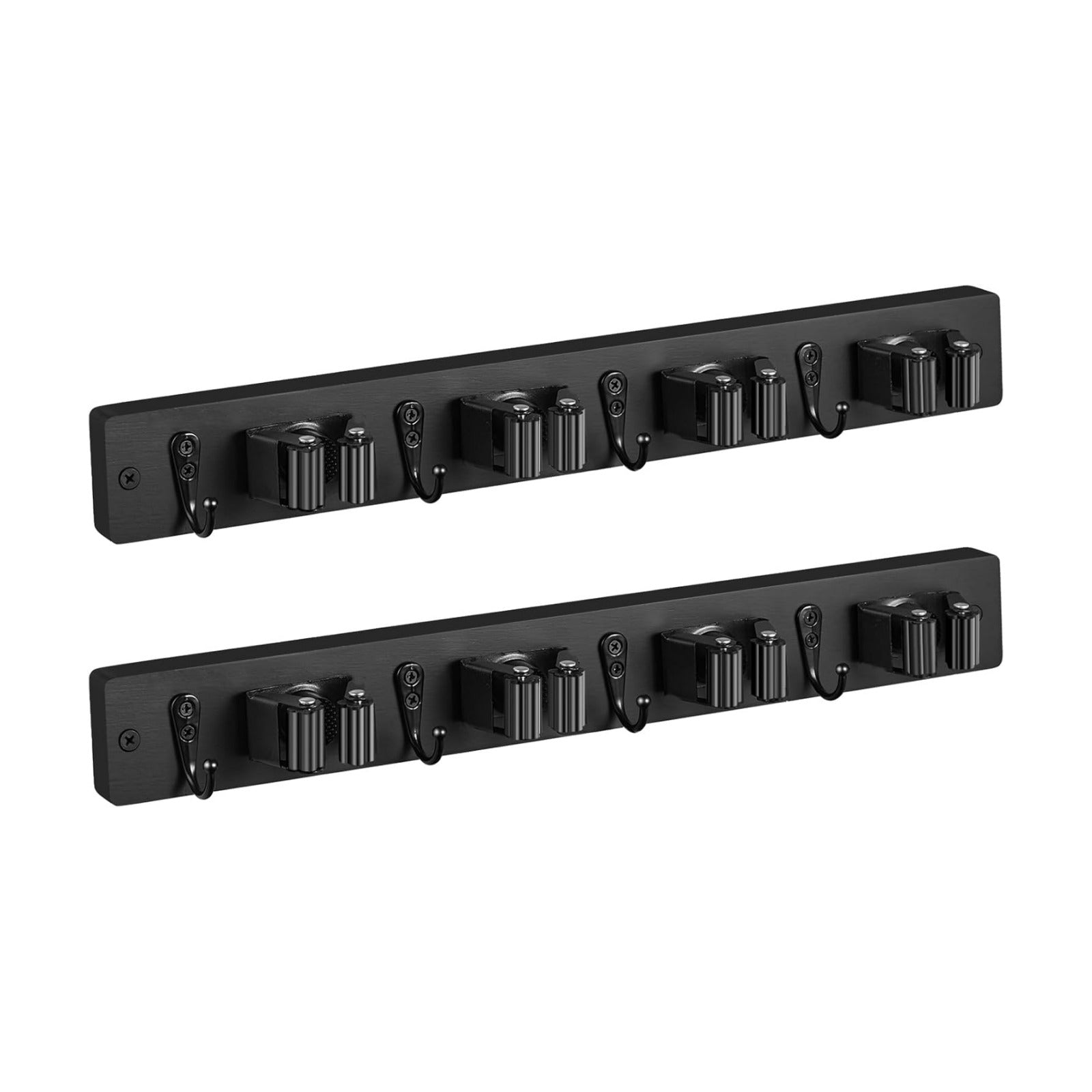 OUTNILI 2 Pack Black Mop Broom Holder Wall Mount - Wood Broom Mop Hanger - Wall Mounted Garden Tool Rack Organizer for