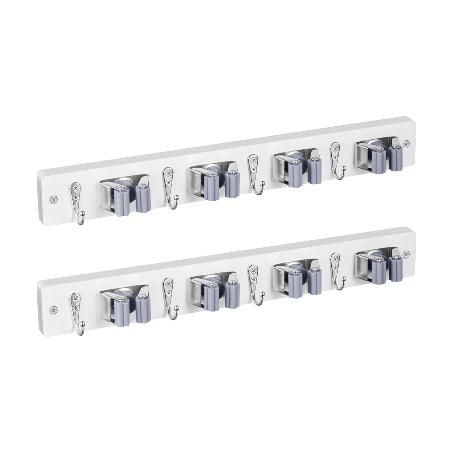 OUTNILI 2 Pack Mop Broom Holder Wall Mount - White Wood Broom Mop Hanger - Wall Mounted Garden Tool Rack Organizer for