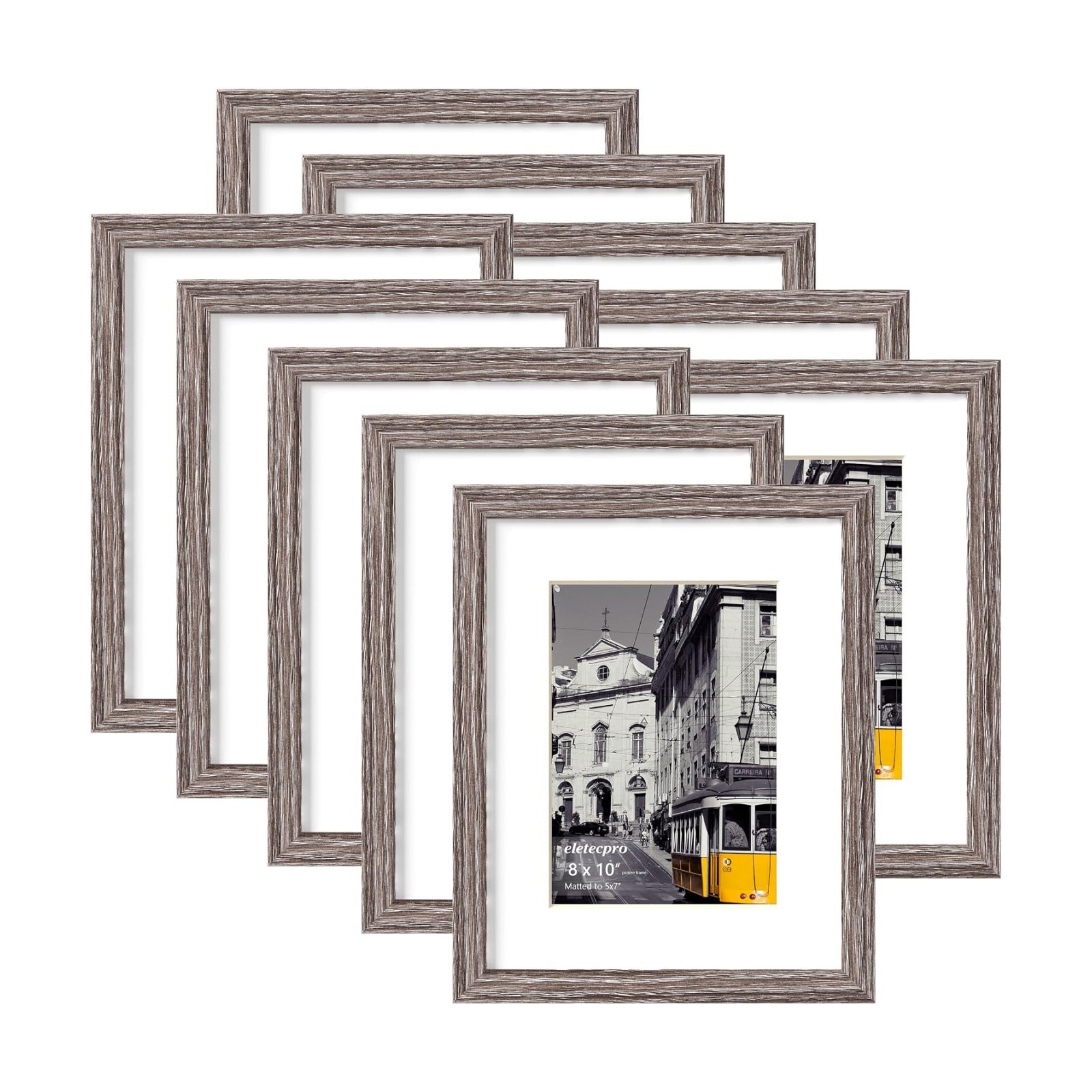 eletecpro 8x10 Picture Frames, Acrylic Cover, Weathered Grey, Set of 10 | Display Photo 5x7 with Mat or 8x10 without