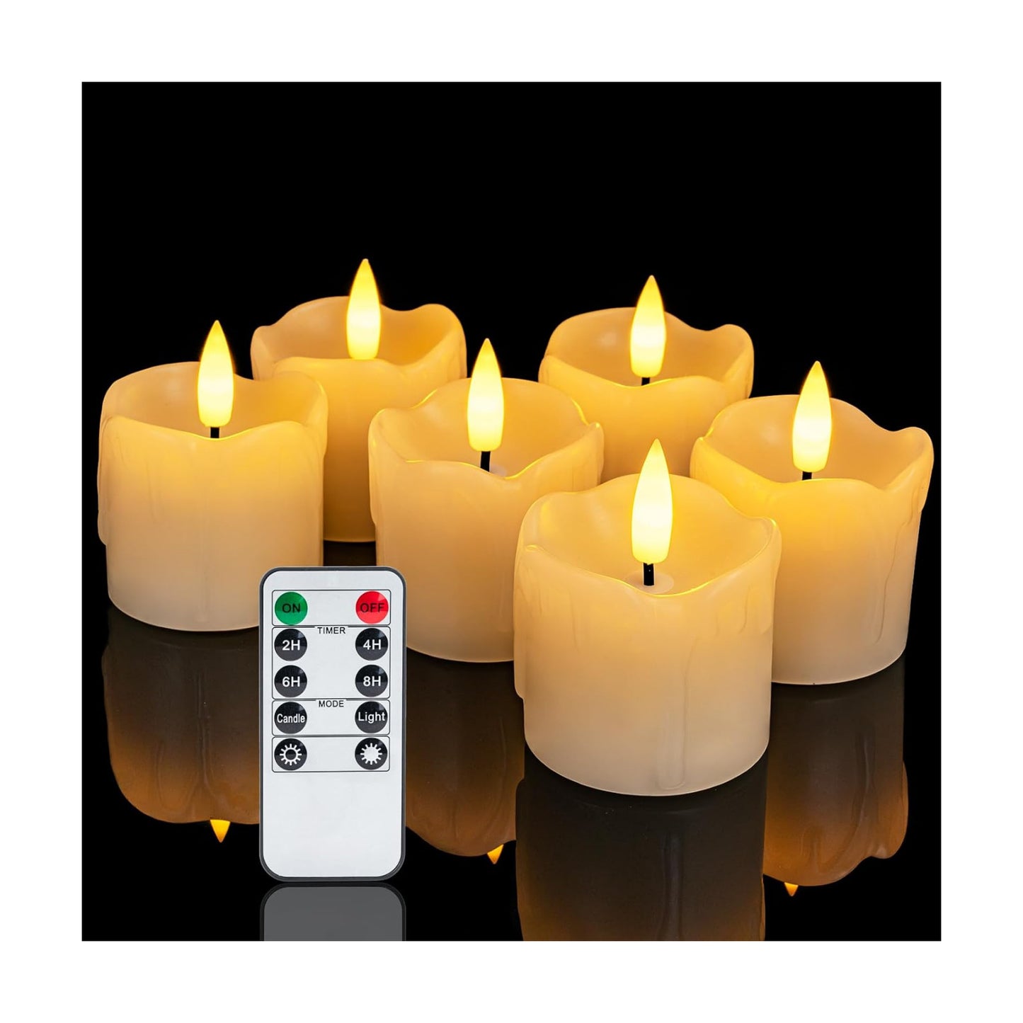 Homemory Flameless Votive Candles with Timer Remote, 2" x 2" Real Wax, 300+ Hour Realistic Black Wick Battery Operated