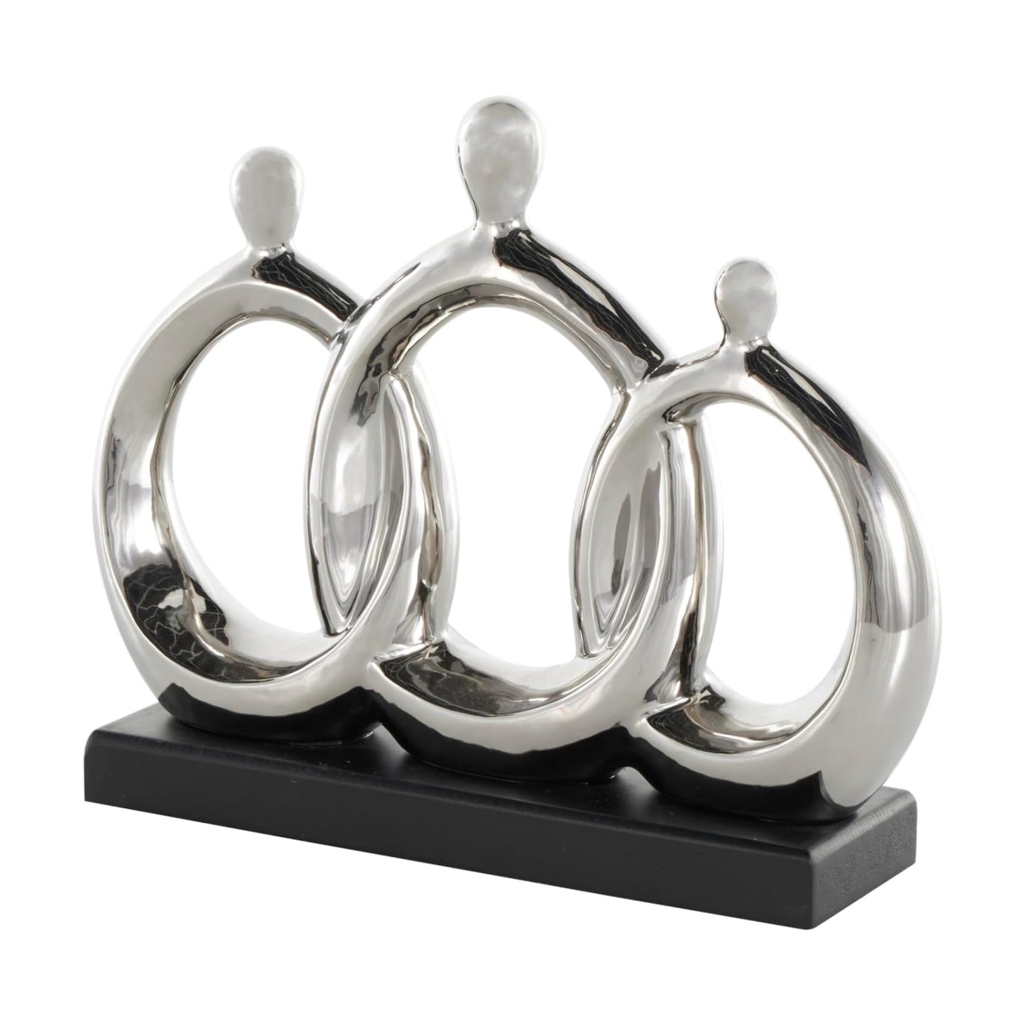 Ceramic Family 3 Figure Sculpture / Silver / 2 x 1 x 10