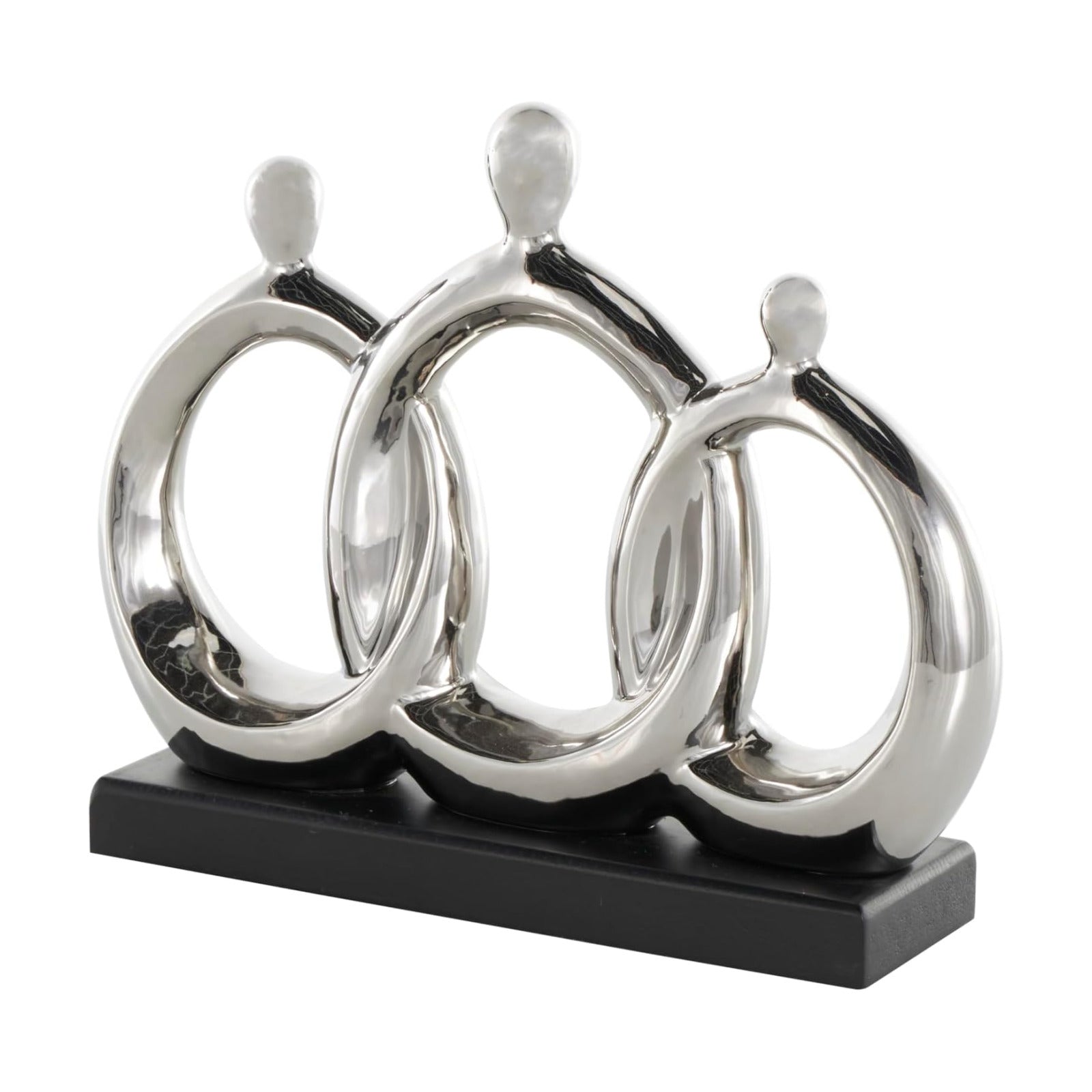 Ceramic Family 3 Figure Sculpture / Silver / 2 x 1 x 10
