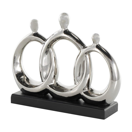 Ceramic Family 3 Figure Sculpture / Silver / 2 x 1 x 10