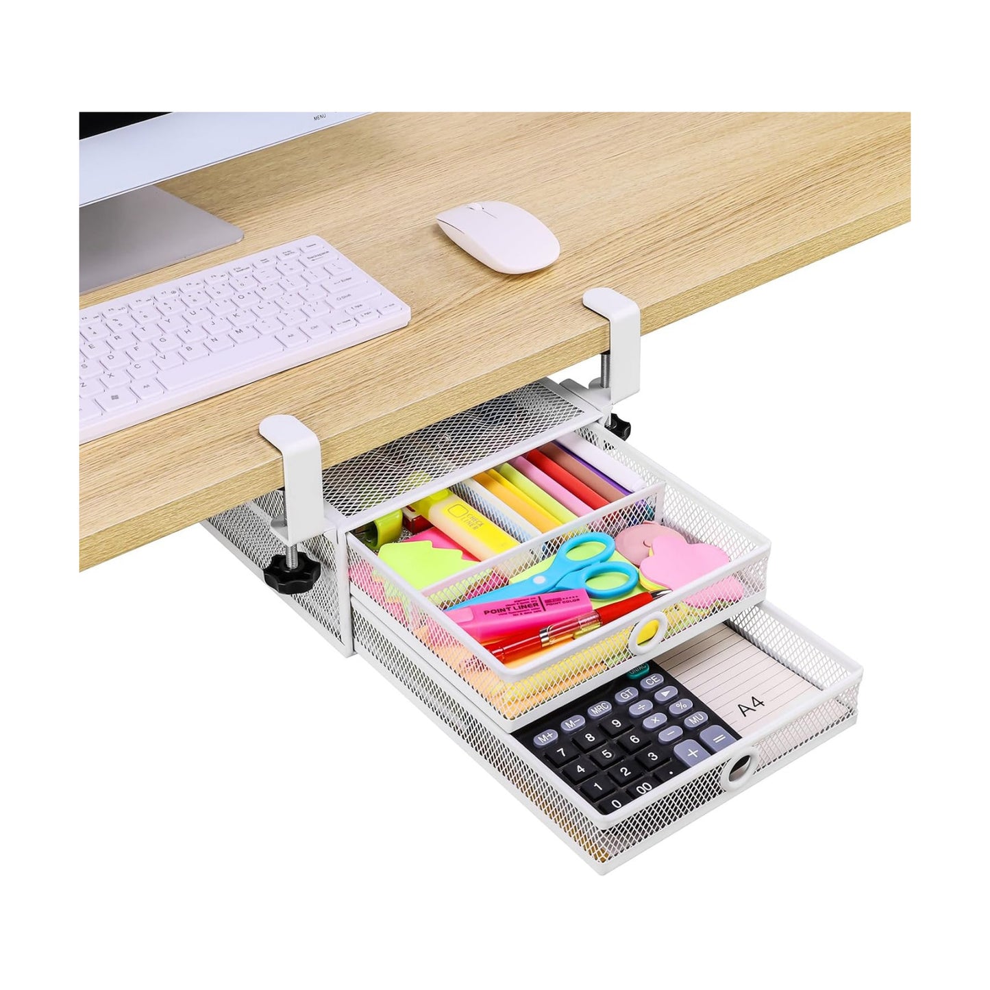 ROSYLINE Under Desk & Desktop Drawer Organizer, 2-Tier Big Capacity | Steel Construction, Clip-On No Drill