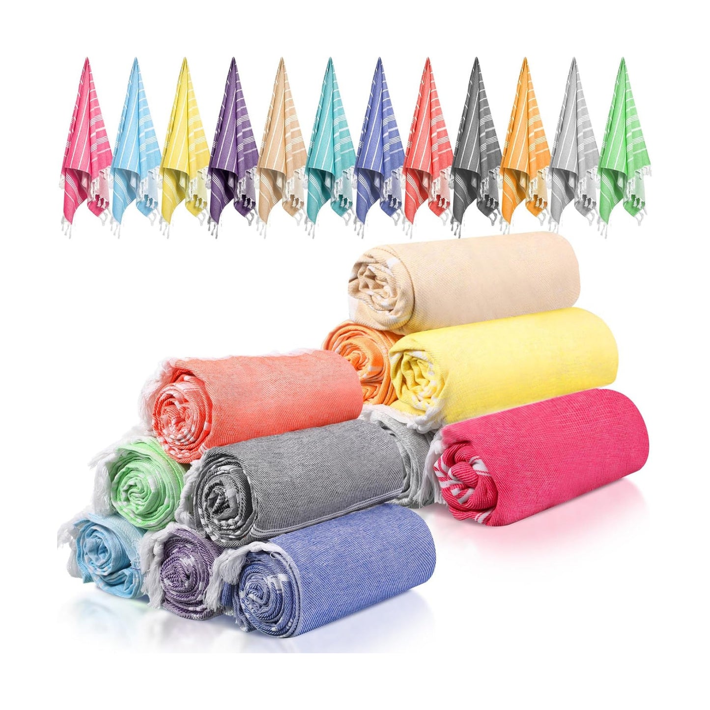 SmoothNovelty 12 Pcs Turkish Beach Towel 30 x 60 Inch Extra Large Lightweight Travel Towel Cotton Turkish Bath Towels