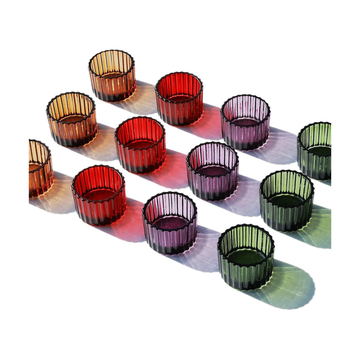 VOHO 4 Colors Tealight Candle Holder Fall Decor, Set of 12 Glass Votives