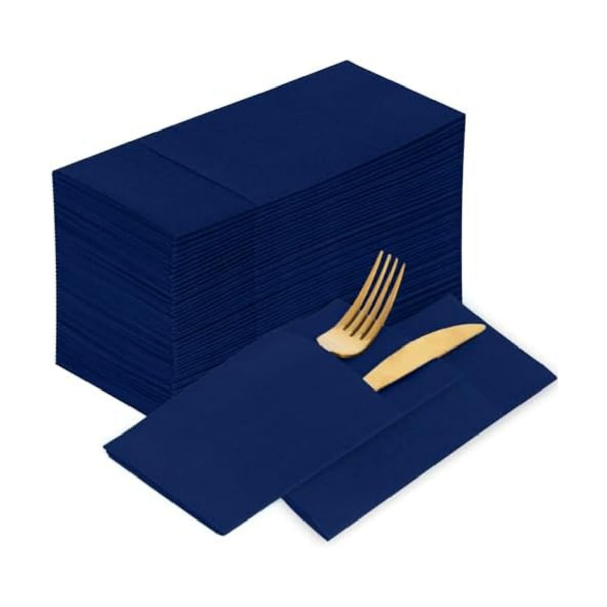 KAMMAK Blue Napkins Disposable 100 Pack Cloth like Paper Dinner Napkins Folded with Pocket Navy Blue Napkins Hand Towel for Party Decoration, Wedding Reception, Bathroon and Kitchen (16.5 x 16.5 inch)