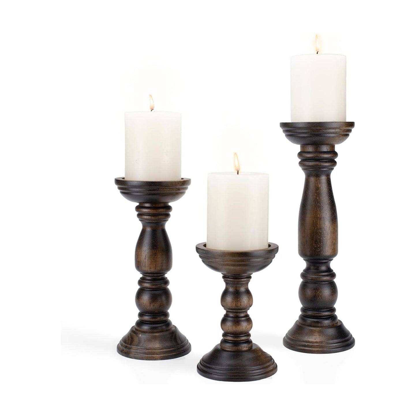 BANOMII Farmhouse Wooden Candle Holders for Pillar Candles Set of 3, Rustic Wood Candle Holder Table Centerpiece Decor