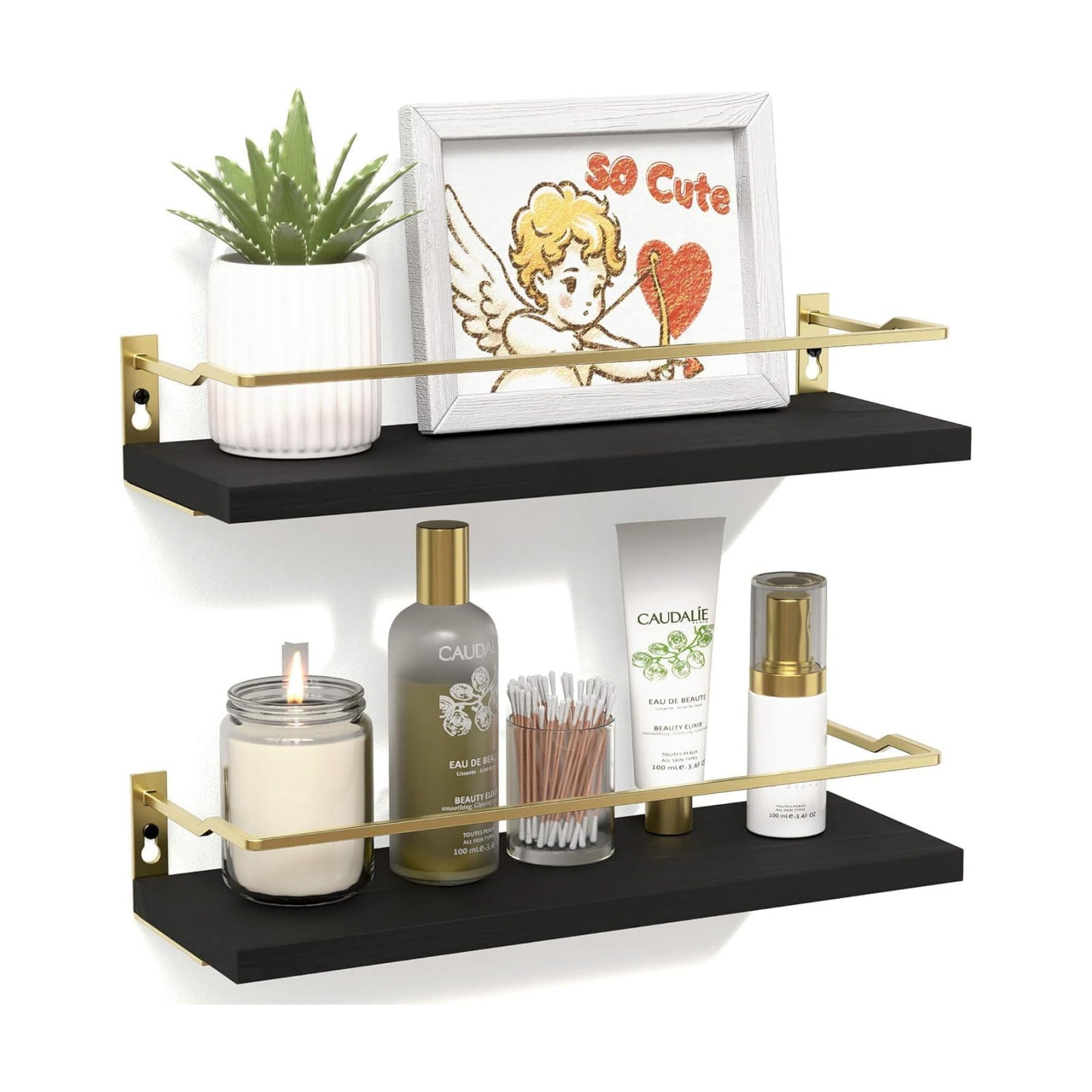 RICHER HOUSE Floating Shelves Bathroom, Small Wall Shelf Over Toilet 2 Set | Wall Mounted Shelves Decor for Bathroom