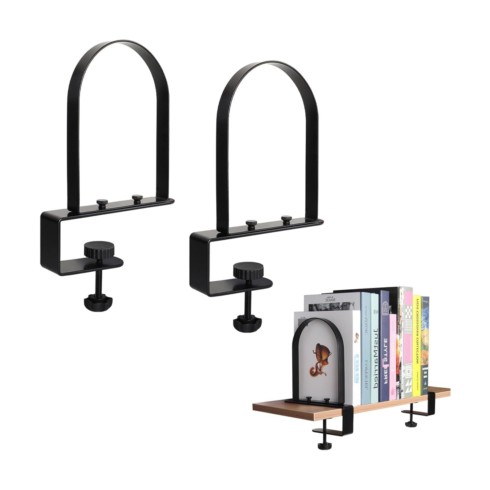 Super Steady Clamp-On Non-Skid Metal Book Shelves / 1 Pair / Black