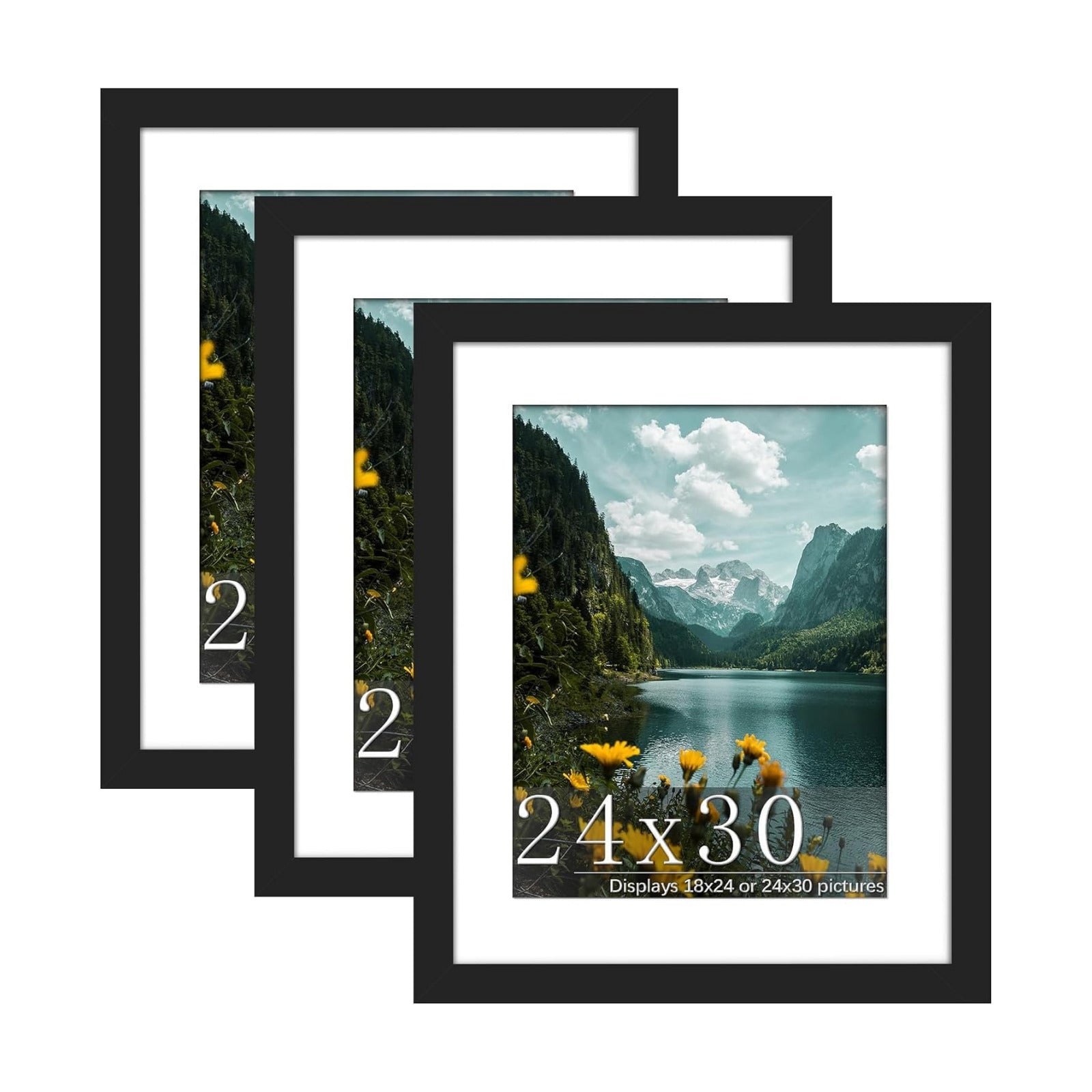 24x30 Black Puzzle Frame, Picture Frame for Wall, 3 Pack | Fits 18x24 Posters With Mat or 24x30 Without Mat, Vertical