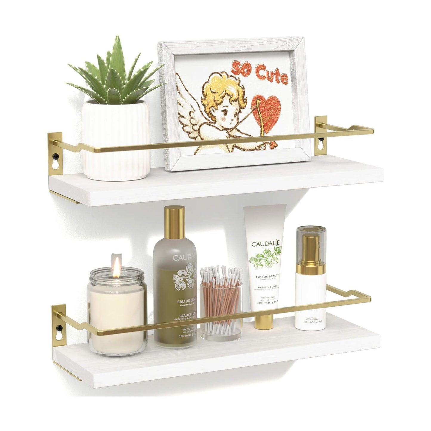RICHER HOUSE Floating Shelves Bathroom, Small Wall Shelf Over Toilet 2 Set | Wall Mounted Shelves Decor for Bathroom