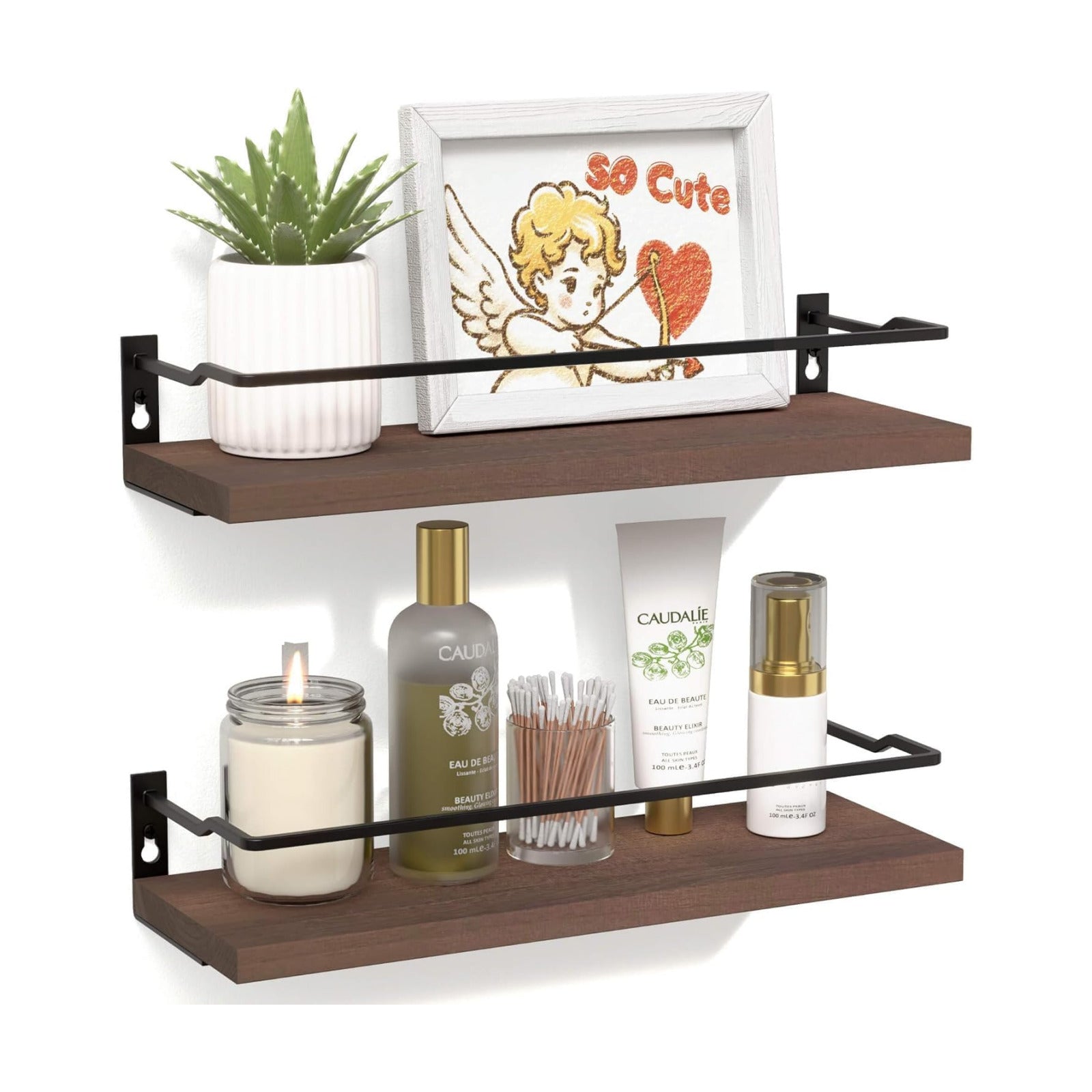 RICHER HOUSE Floating Shelves Bathroom, Small Wall Shelf Over Toilet 2 Set | Wall Mounted Shelves Decor for Bathroom