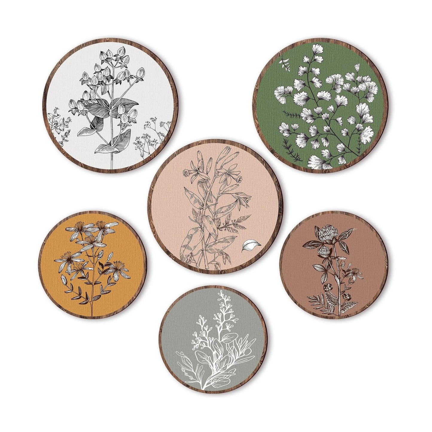 Boho Plant Wall Art Decor Wooden Boho Farmhouse Rustic Bohemian / Retro / 8 Inch, 10 Inch / Set of 6