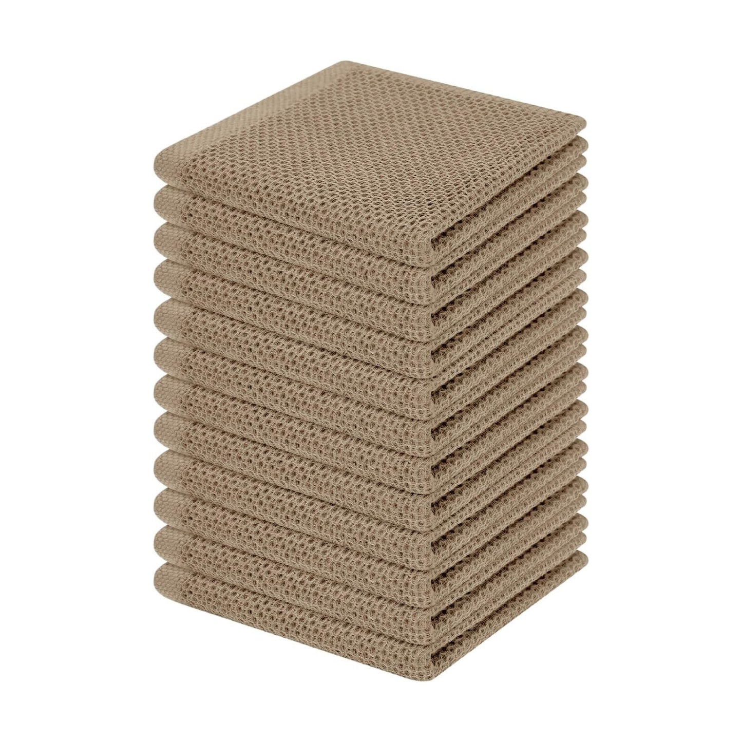 Homaxy 100% Cotton Waffle Weave Kitchen Dish Cloths 12-Pack, Tan | 12 x 12 Inches, Ultra Soft Absorbent Dish Towels