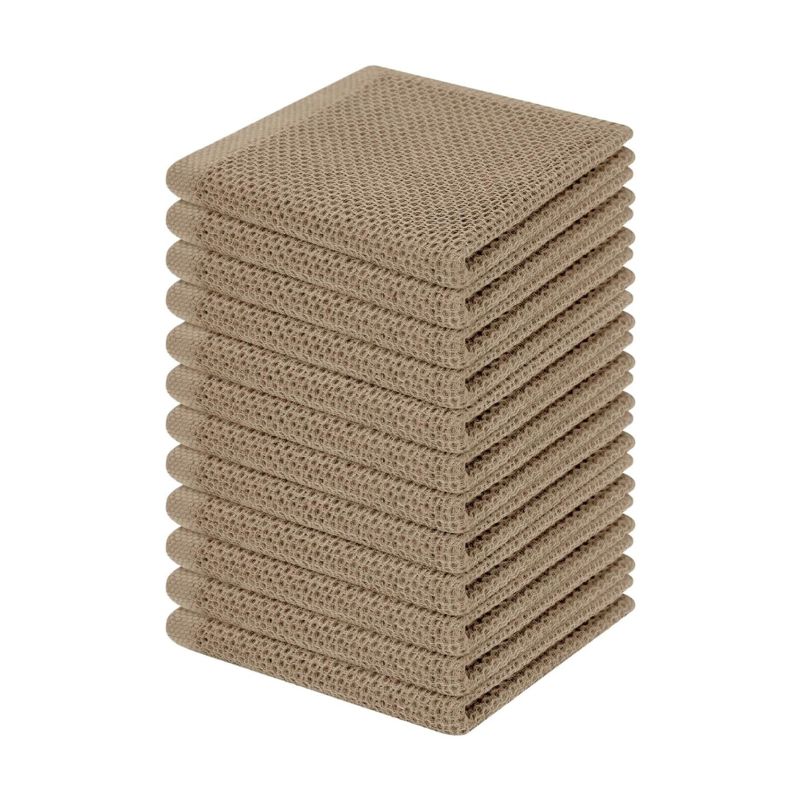 Homaxy 100% Cotton Waffle Weave Kitchen Dish Cloths 12-Pack, Tan | 12 x 12 Inches, Ultra Soft Absorbent Dish Towels