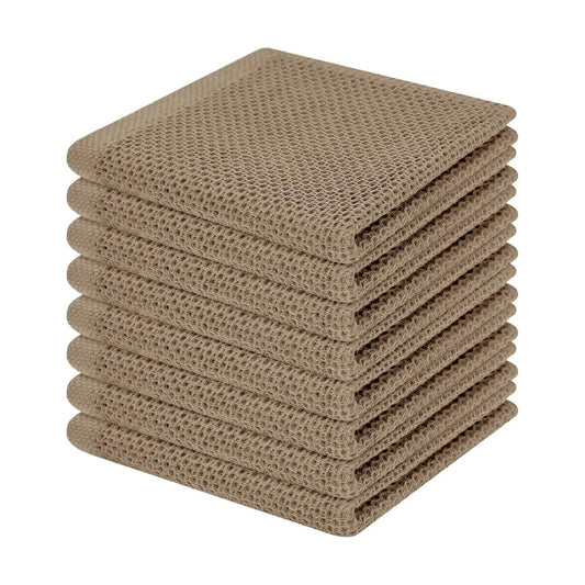 Homaxy 100% Cotton Waffle Weave Kitchen Dish Cloths 8-Pack, Tan | 12 x 12 Inches, Ultra Soft Absorbent Dish Towels
