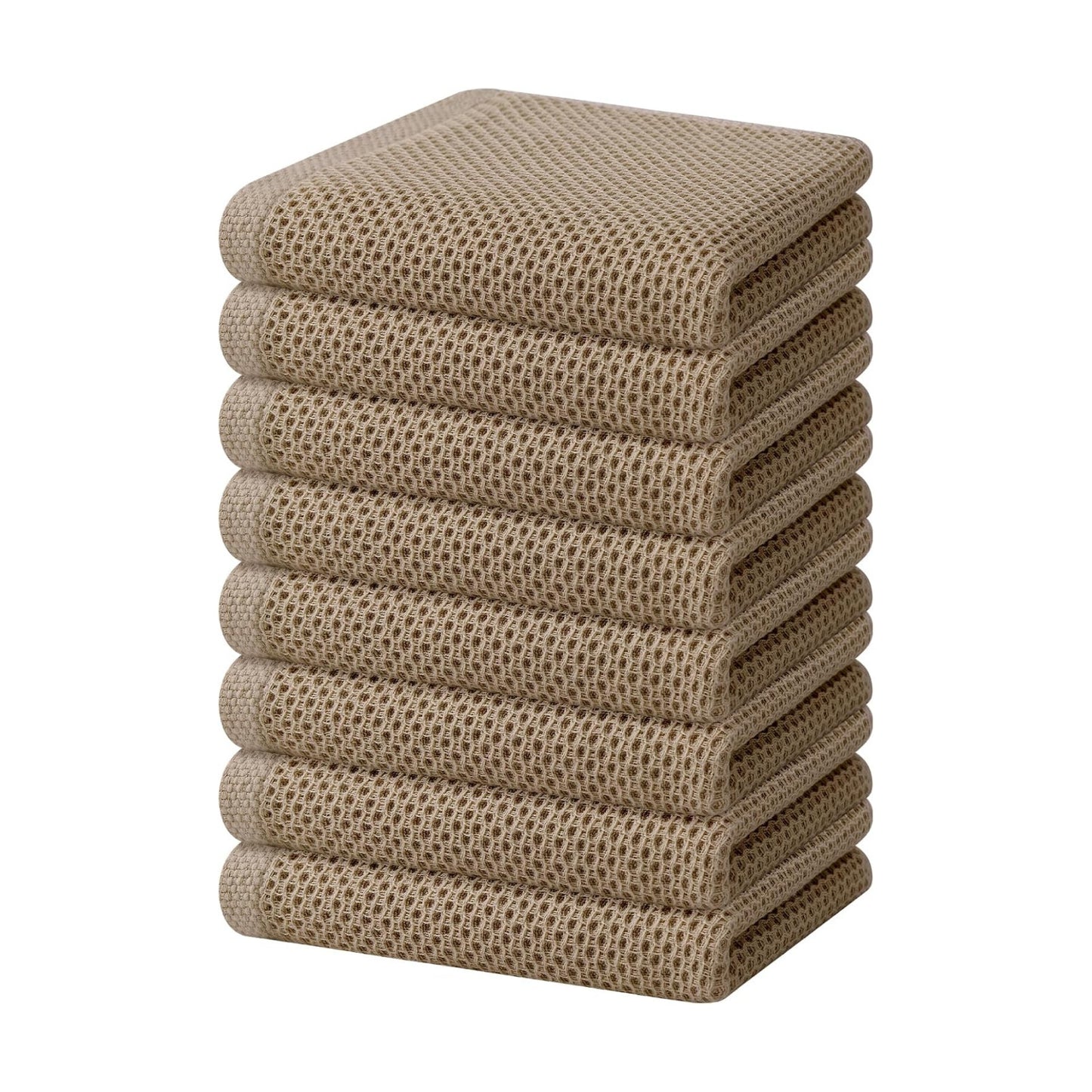 Homaxy 100% Cotton Waffle Weave Kitchen Dish Towels 8-Pack, Tan | 13 x 28 Inches, Ultra Soft Absorbent Dish Towels