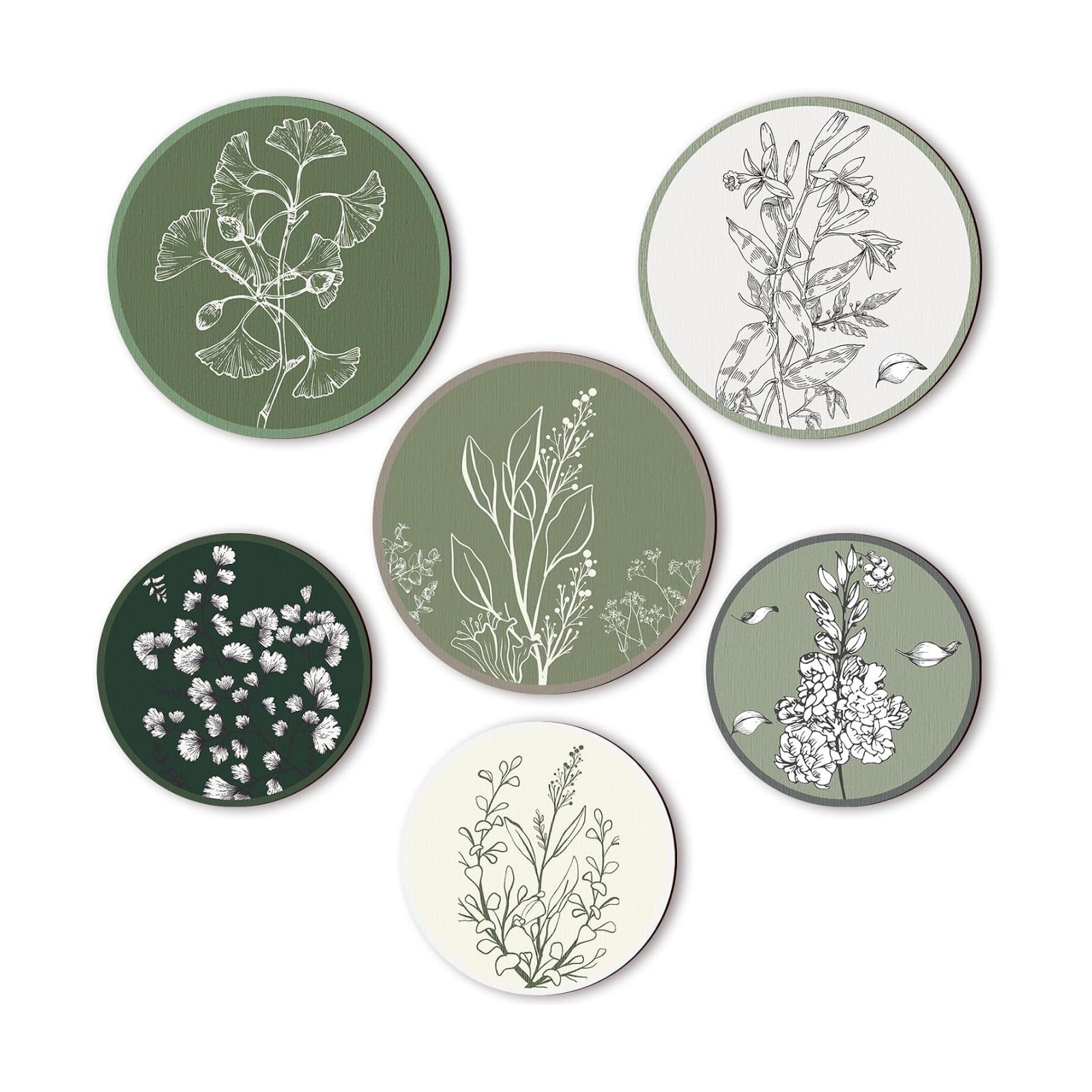 Boho Plant Wall Art Decor Wooden Boho Farmhouse Rustic / Greenery / 8 Inch, 10 Inch / Set of 6