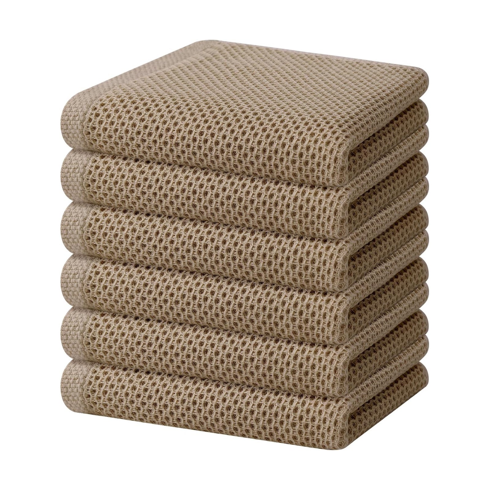 Homaxy 100% Cotton Waffle Weave Kitchen Dish Towels 6-Pack, Tan | 13 x 28 Inches, Ultra Soft Absorbent Dish Towels