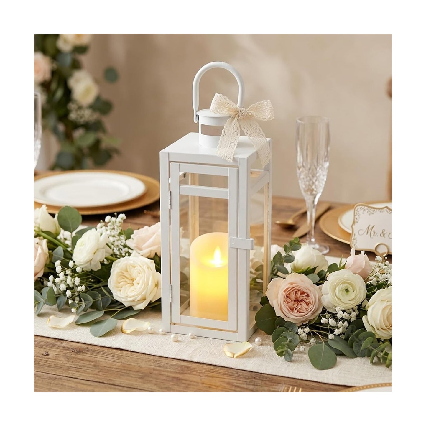 TRIROCKS Decorative Candle Lantern 12'' High Metal Candle Holder with Tempered Glass Perfect for Home Decor Living Room