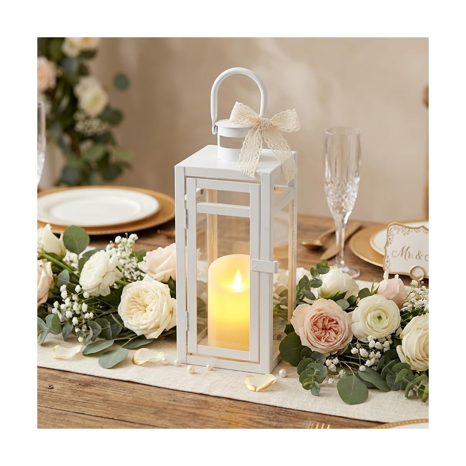 TRIROCKS Decorative Candle Lantern 12'' High Metal Candle Holder with Tempered Glass Perfect for Home Decor Living Room