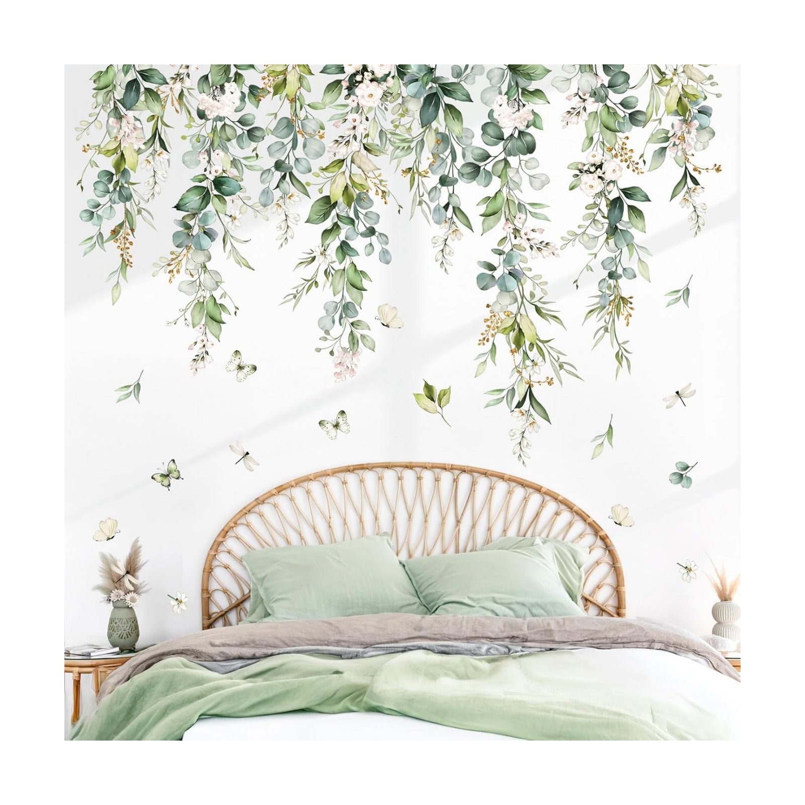 Hanging Leaves Wall Decals Hanging Vines Plants Leaves Peel and Stick Wall Art Stickers / Green