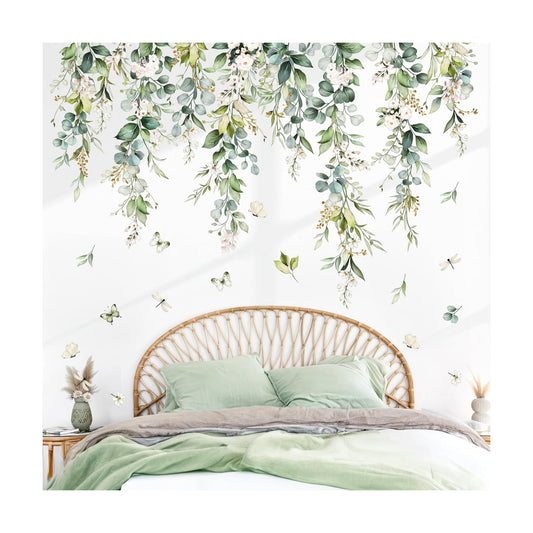 Hanging Leaves Wall Decals Hanging Vines Plants Leaves Peel and Stick Wall Art Stickers / Green