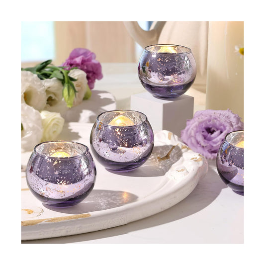 Volens Round Purple Votive Candle Holder Set of 12, Mercury Glass Votives