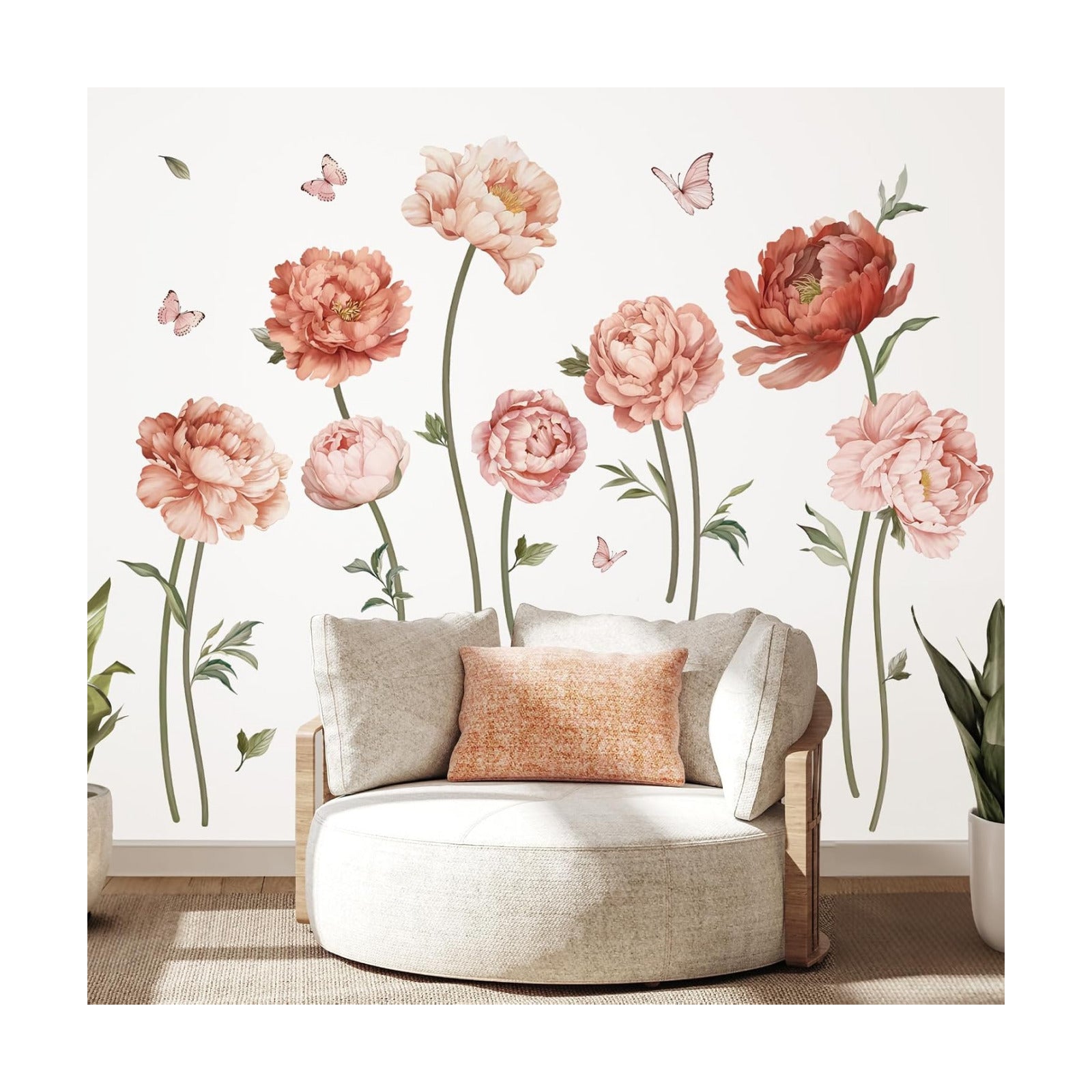 Peony Rose Flower Wall Stickers Boho Floral Peel and Stick Wall Art Decals for Girls Bedroom / Pink