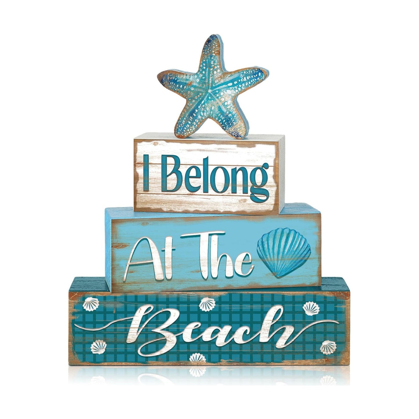Starfish Decoration Summer Tiered Tray Decor At The Beach Wooden Sign / Starfish Style / Set of 4
